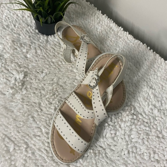 Sam Edelman Janette Sandals, White Leather and Silver, 9.5 - Picture 4 of 12